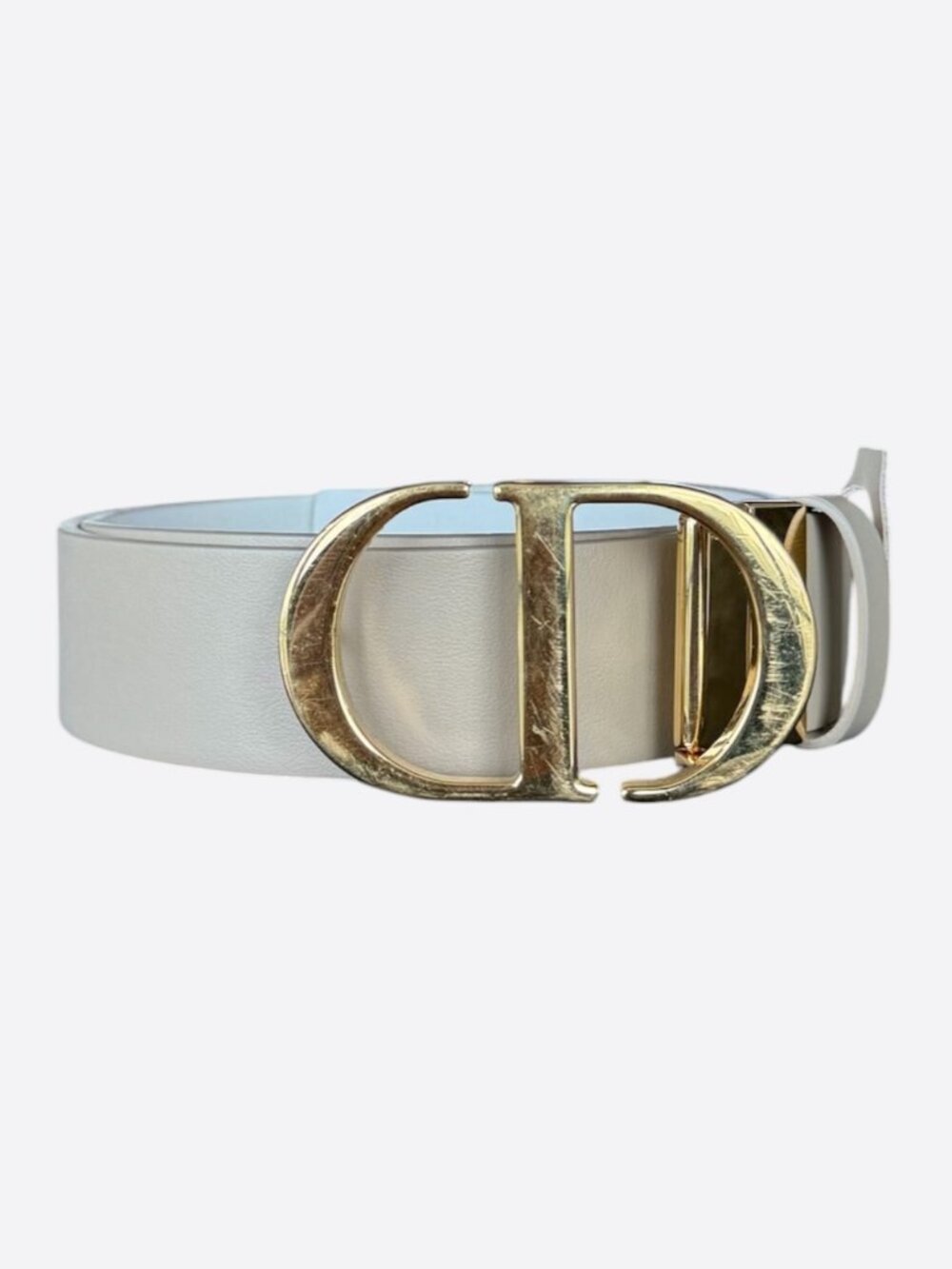 Dior White & Tan Reversible Gold Buckle Belt